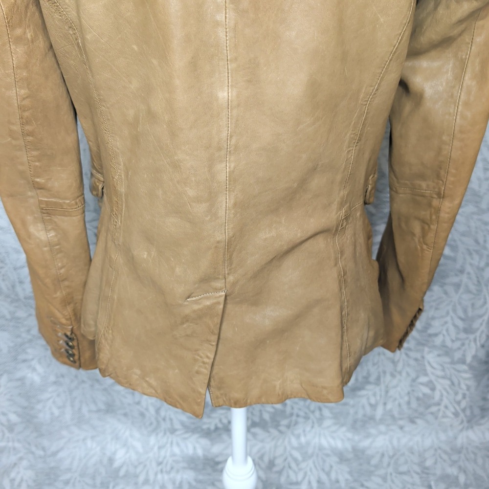 Gap Edition Womens Tan Genuine Leather Stand Collar Button Front Jacket Size M - Picture 15 of 16